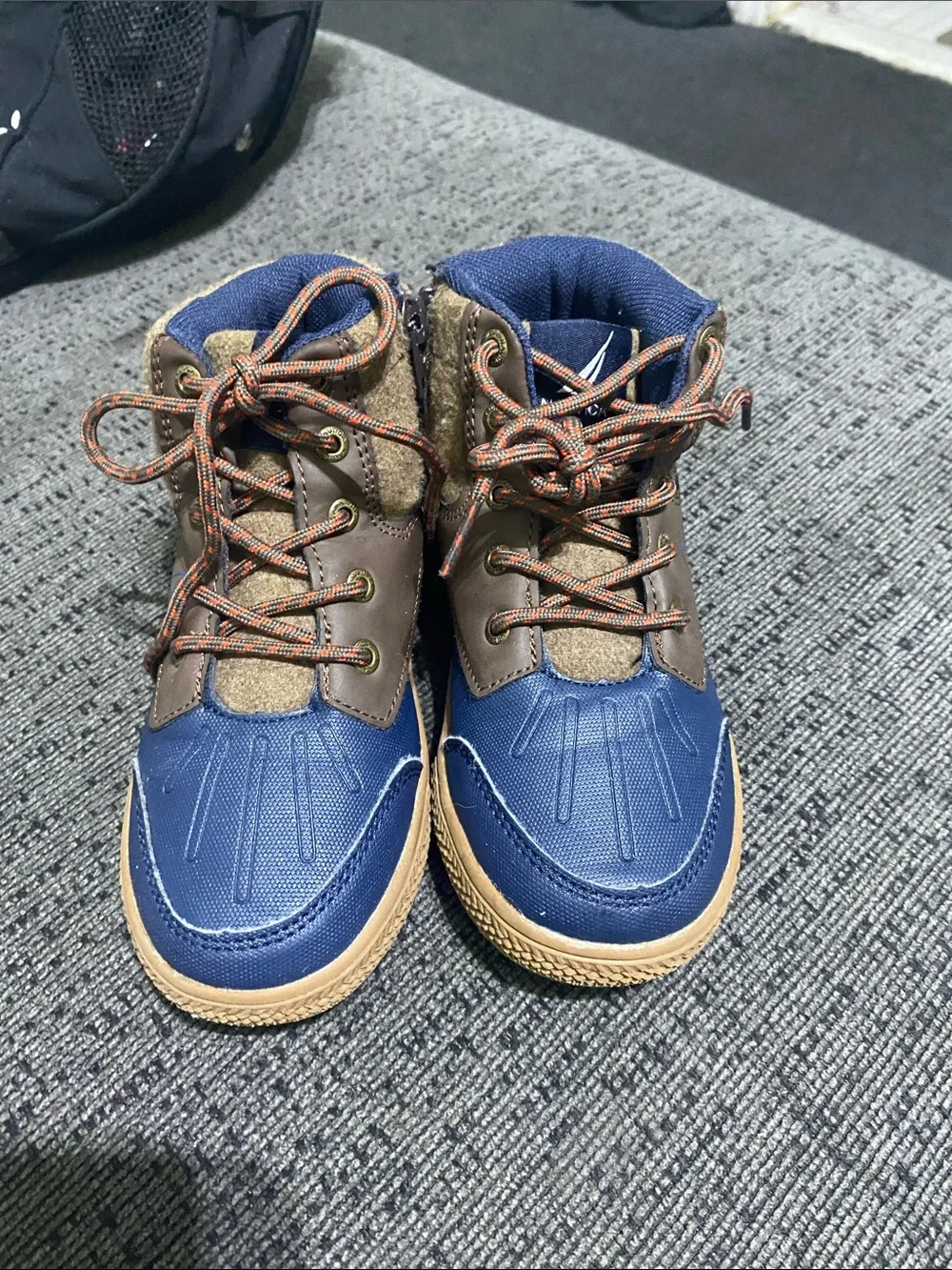 Nautica Blue and Brown Kids Lace-Up Outdoor Boots